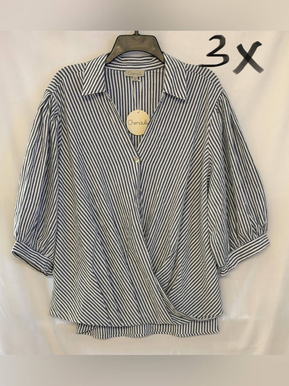 Chenault Navy & White Striped Wrap Blouse